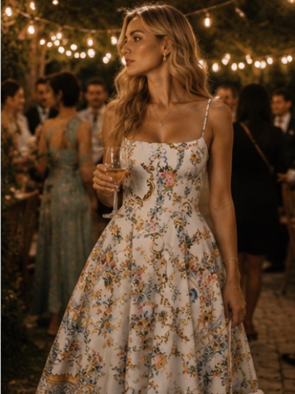 Camilla White Floral-Print Midi Dress with Spaghetti Straps - Picture 6 of 15